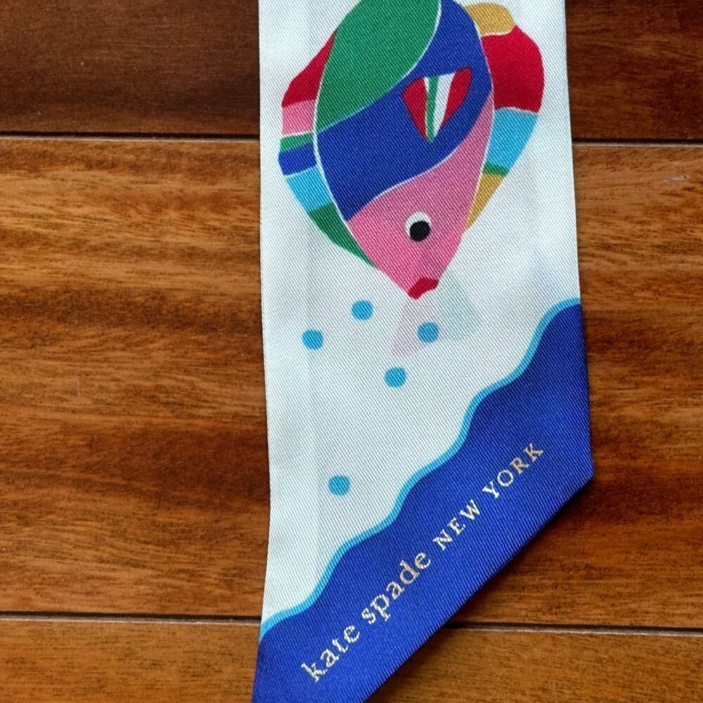 KATE SPADE RAINBOW FISH SILK SKINNY SCARF:NWT  RAINBOW FISH - Picture 6 of 11